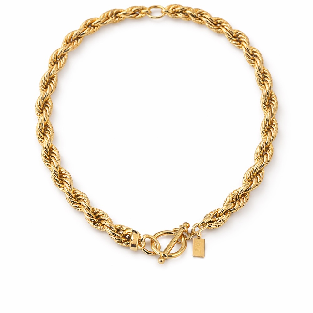 18K Gold Plated Bold Rope Chain Toggle Necklace
